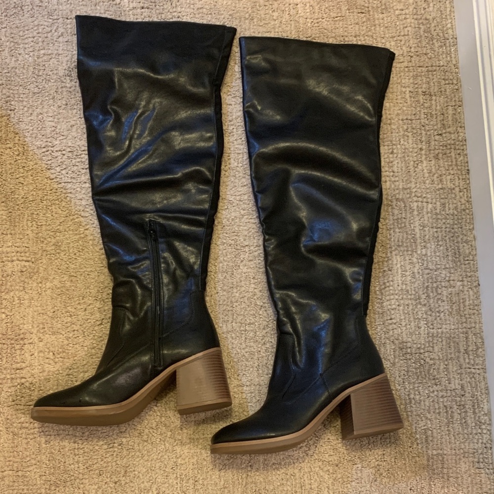 Sun + Stone Black and Brown Over-the-Knee Boots